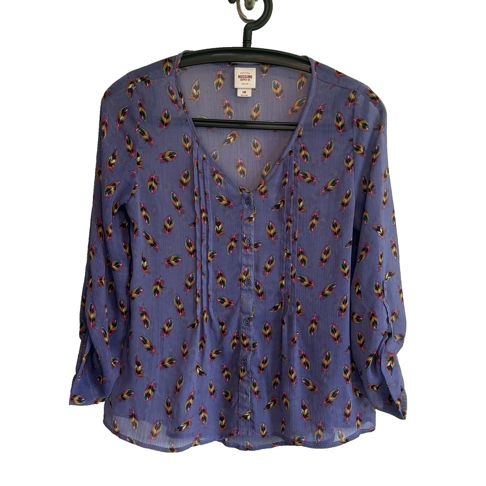 MOSSIMO Roll Sleeve Semi Sheer Top Size M Lightweight Fairy Flowy V-Neck